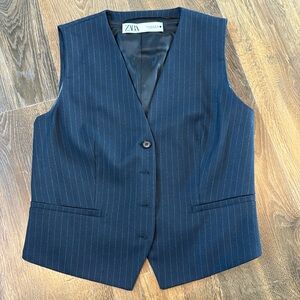 Zara Women’s Vest - navy and white pinstripes